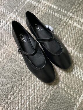 NEW C ‘ M Paris black leather square toe Mary Jane flats 40/9-9.5